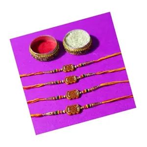 MOOLYAVAAN PRODUCTS Om Rectangle Designer Rakhi | RakshaBandhan Rakhi | With Roli & Chawal (MOOLYA-042) (Pack of (5)
