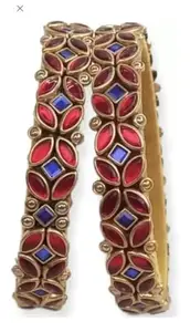 Neta Jewels Silk thread bangles kundan bangles Gold colour for use set of 2 for women/girls (2-4)