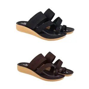 ZENWEAR Extra Soft Classic Casual wear with Flexibility Technology Sandal Combo for Women's/Girl's(6140+6141)(6) Multicolor