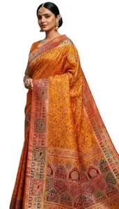 Glory Sarees Women's Kashmiri Pashmina Pure Silk Meenakari Woven Saree With Blouse Piece (Pashmina_Silk101_Parent)