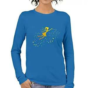 Pooplu Women's Regular Fit Magical Fairy Cotton Graphic Printed Round Neck Full Sleeves Fairy, Pootlu Tops and T-Shirts.(Oplu_Blue_Small)