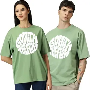 RodZen Couple Men's & Women's Cotton Blend Oversized Printed Stylish T-Shirts (Pack of 2) (Men-XL,Women-2XL; Pista)