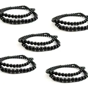 De-Autocare (Set Of 5 Pcs Unisex Black Color Medium Size 24cm Size 8mm Beads Stone Moti Mala Chain Bracelet