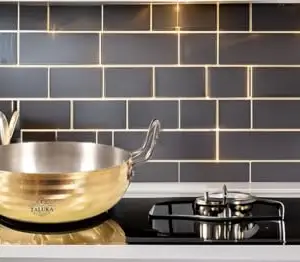 Taluka With T Logo Taluka Heavy Weight Pure Brass Kadai for Cooking 2.5 Litre/2500 ML Teflon Free Non Stick Handcrafted Kadhai (10x10x3 Inches)