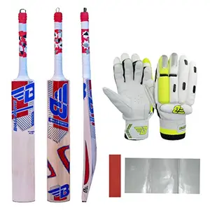 BHAJJI KASHMIRI WILLOW CRICKET BAT T20 4.0 , BATTING GLOVES 909 MENS AND BAT CARE KIT INCLUDING FIBRE TAPE ALONG WITH TOE GUARD