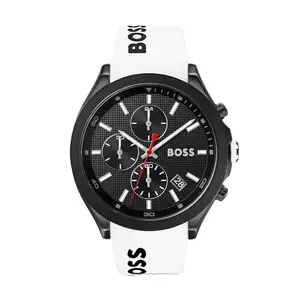 Boss Silicone Hugo Analog Black Dial Men's Watch-1513718, Band_Silver