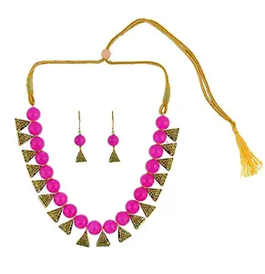 Handicraft Kottage Gold Plated Necklace Set for Women & Girls (HK-Pink2 triangle-2021)