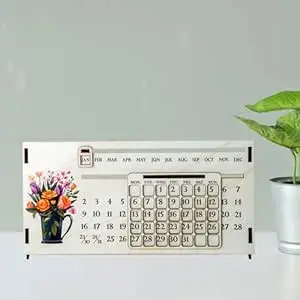 Kaameri Bazaar MDF Wooden Lifetime Desk Calendar | 3D Desk Table Calendar for Office and Home
