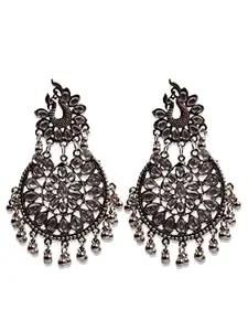 KRELIN Peacock Silver Oxidised Jhumka Earrings for women | Traditional Earrings | Ethnic Earrings