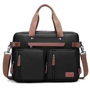 THE CLOWNFISH CoolBELL 3 in 1 Convertible Unisex Business Briefcase Backpack for 15.6 inch laptop Messenger Bag with Leather Logo and Pullers (Black)