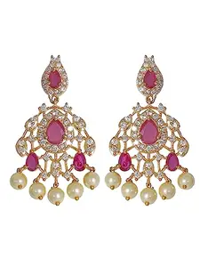 Steorra Jewels Designer American Diamond Red Srtone Weeding Bridal Collection CZ Dangler For Women