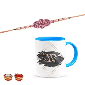 Manonita Rakhi Gift for Brother, bhaiya bhabhi, Gift Set (Rakshabandhan Mug, Roli,Chawal) BLUEMUG-13-BF