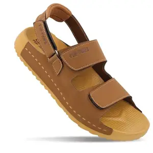 WALKAROO Men's Fashion Sandal with Cushion Sole, Dual Velcro Straps - WE8817 Brown Tan