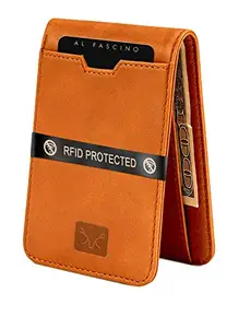 AL FASCINO Tan Minimalist Slim Leather Wallet/Purse for Men with RFID