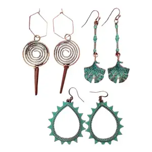 Elizabeth & Priyadarshini - Earrings | Vintage Retro Boho Earring Combo of 3 | Metallic Earrings for Women | Girls | Combo C005