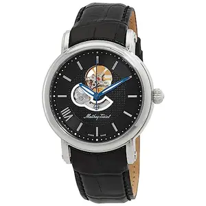 Mathey-Tissot Leather Black Dial Automatic Analogue Watch for Men - H7053An, Black Band