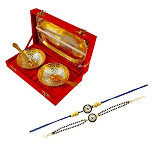 Piepot Rakhi Set for Brother | Rakhi with Gift Greman Silver Bowl, Roli Chawal & Best Wishes Card | Rakhshabandhan (Evil Eye German Bowl Set - 1)