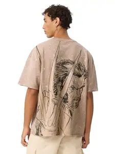 The Souled Store Official Wolverine : Claw Oversized T-Shirt for Men Boys Cotton Casual Half Sleeves Baggy Loose Fit Drop Shoulder Round Neck Beige