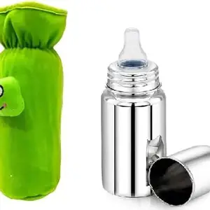 PRUEDDLE KIDS Baby Feeding Bottle with Cover - Stainless Steel (Green Cover)