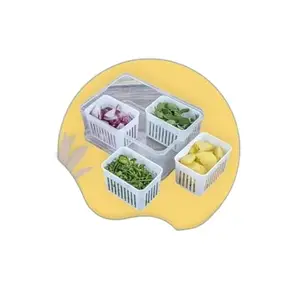 Fridge Storage Organizer Box Set for Vegetable | Drain Cup 4 in 1 Grid Removable Fridge Storage Boxes for Chopped Vegetables |Design - 558 Refrigerator Organizers