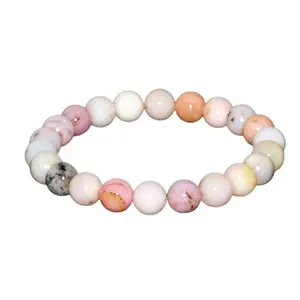 RRJEWELZ Natural Pink Opal 8mm Round Shape smooth Cut Beads 7.5 Inch Stretchable Bracelet for Men & Women.|STBR_RR_07759_7.5