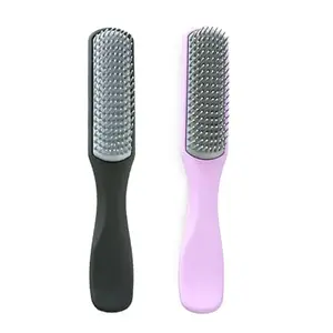 UMAI Flat Hair Brush with Strong & Flexible Bristles | Curl Defining Brush for Thick Curly & Wavy Hair | Small Size | Hair Styling Brush for Women & Men (Black-Purple, Pack of 2)