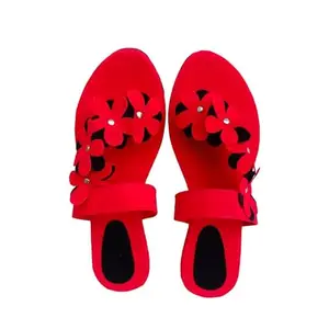Women Flats Sandal Casual Super Soft Comfort Cushion Bounce Back Handcrafted Upper Outdoor Flip Flops Sandals for Women's (Color-Red,Size-8)