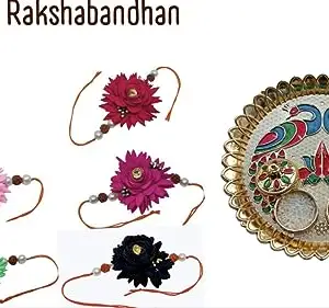 V FASHION JEWELLERY Beautyful Flower Rakhi With Thali For Brother/Rakhi For Bhai/Rakhi For Bhaiya/Rakhi For Kids/Rakhi For Sister Combo