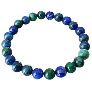 RRJEWELZ Natural Azurite Round Shape Smooth Cut 6mm Beads 7.5 inch Stretchable Bracelet for Healing, Meditation, Prosperity, Good Luck | STBR_01104