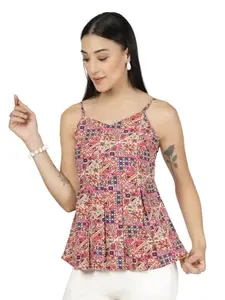 Style Quotient Women Multi Printed Smart Casual Spaghetti Strap Boho Top