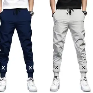 RIKSAW Men's Track Pant | Sweatpants for Men | Trouser, Pajama Comfortable (Sports | Gym | Yoga) - Regular Fit with Two Side Zipper Pockets (in, Alpha, L, Regular, Navy Blue & Grey)