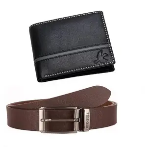 Hornbull Men's Denial Leather Combo Black Wallet and Brown Belt | Wallet for Men with RFID Protection | Branded Gift Combo BW9296