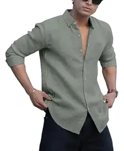 NexaFlair Men's Solid Linen Cotton Shirt | Casual | Plain | Full Sleeve | Summer-Regular Fit| Men Stylish Shirt | Everyday Formal Wear