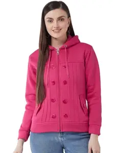 PIVL Women Solid Jacket For Winter-MAGENTA-XL