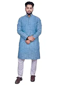 Khadi Cotton Kurta Set for men (2X-Large, Blue)
