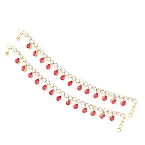 I Jewels Traditional Gold Plated Kundan Drop Payal Anklets Jewellery for Women & Girls (A008R)