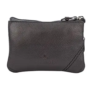 FINELAER Leather Key Coin Pouch Purse for Men & Women - Stylish Mini Zippered Holder (Grey)