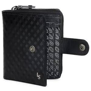 LOUIS STITCH Spanish Leather Bifold Wallet Purse for Men with Zip Pocket | RFID Protected Genuine Leather Purse with 5 Card Slots, 1 Cash Compartment and ID Window, Black (LSWL-10-CZCRJB-100)
