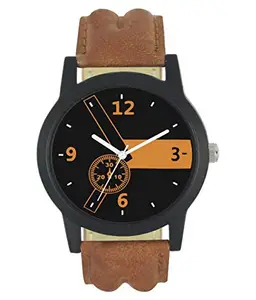 Acnos® Premium Brown Strap and Black Dial Analogue Watch for Men Pack of 1 (Lr01)