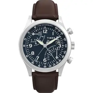 TIMEX Waterbury Traditional Analog Watch for Man with Blue Round Dial & Brown Plastic Strap Band Water Resistant Men's Wrist Watches - TW2W47900UJ