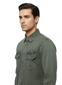 Men's Olive Green Cotton Casual Shirt | Regular Fit | Full Sleeve | Double Pocket