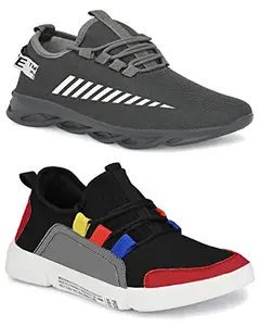 Shoefly Men's (9096-9307) Multicolor Casual Sports Running Shoes 9 UK (Set of 2 Pair)