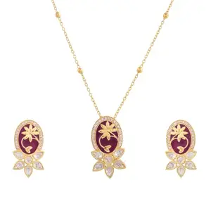 VOYLLA Pashmina Lutfiyah Necklace Set|Necklace Sets For Women| Collar Necklace Set For Women|Wedding|Party|Gift For Women|Enameled|Kundan Necklace Sets|