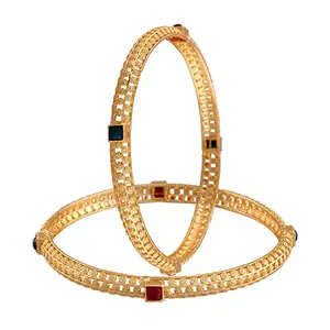 Amazon Brand - Anarva  18K Gold Plated Traditional Multicolor Stone Studded Bangles For Women/Girls (ADB317MG-c)