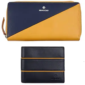 Biaggio Genuine Leather Couple Wallet Gift Set Timeless Elegance for Two, Perfect Pairing, Symbol of Love and Togetherness, Yellow and Blue (B09Q61QS14)