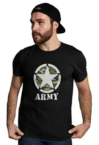 Generic Tshirts Buddy Men's Regular Fit Half Sleeve Printed Round Neck Cotton Tshirts-Army-Star Black