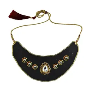 MAYA FASHION Multi Colour Kundun Stud Velvet Necklace Elegant Necklace for Girls & Women | Wedding | Festival All Occasions (Sku-nec6155)