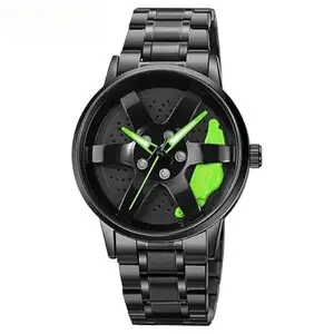 Generic Stainless Steel Mens Analog Round Full Rotate Heavy Machine Luxury Chain Green Watch