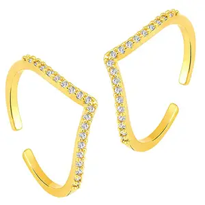 Peora White Cubic Zirconia Studded Gold Plated Toe Rings Bichiya Fashion Stylish Jewellery For Women