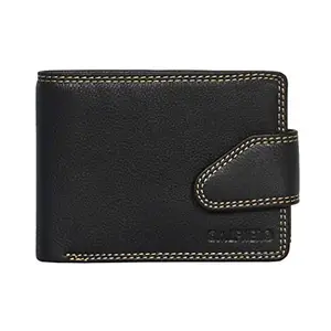 Men's Genuine Leather Bifold Wallet-Multiple Card Slots ID Window with Coin Pocket-Black Leather Wallet by Calfnero